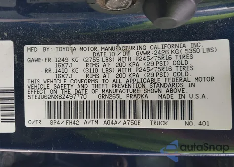 2008 Toyota Tacoma Prerunner V6 from USA, damaged, VIN 5TEJU62NX8Z497770